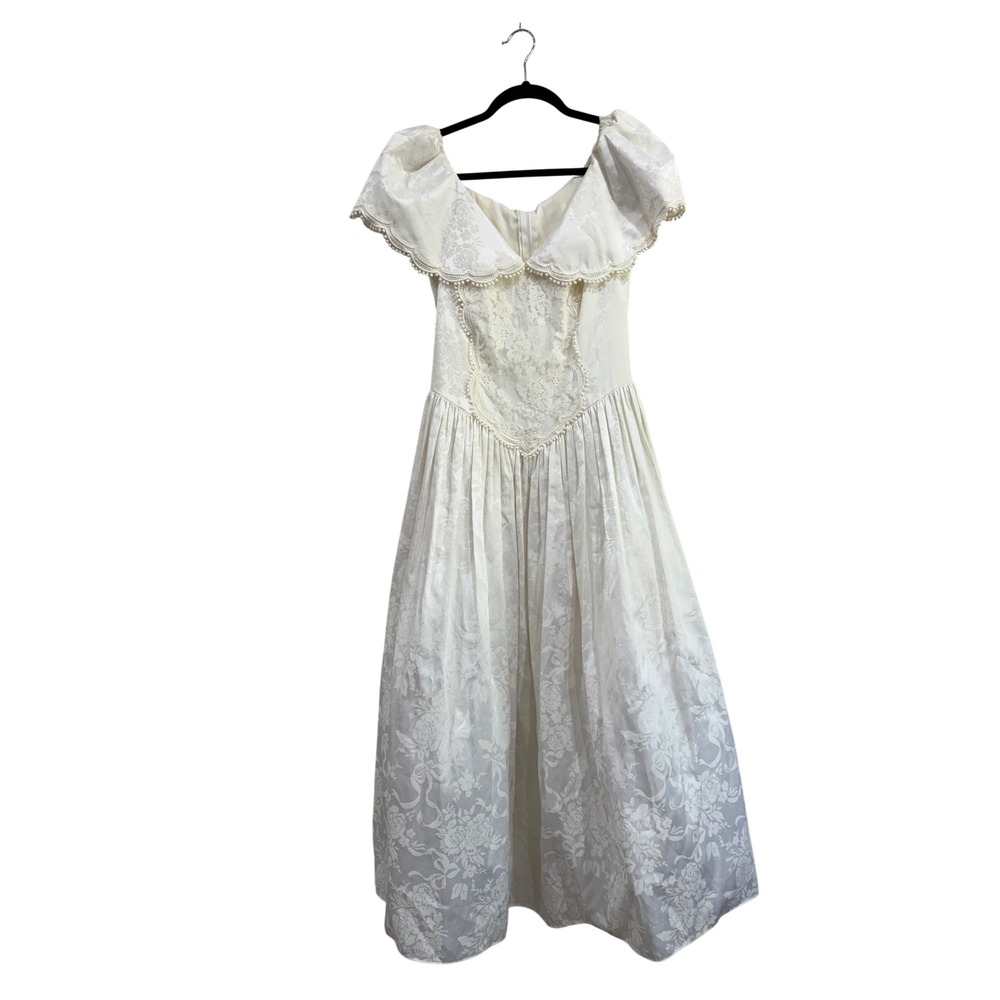 Vintage Scott McClintock Ivory Floral Jacquard Lace Gown Wedding Dress Size 10